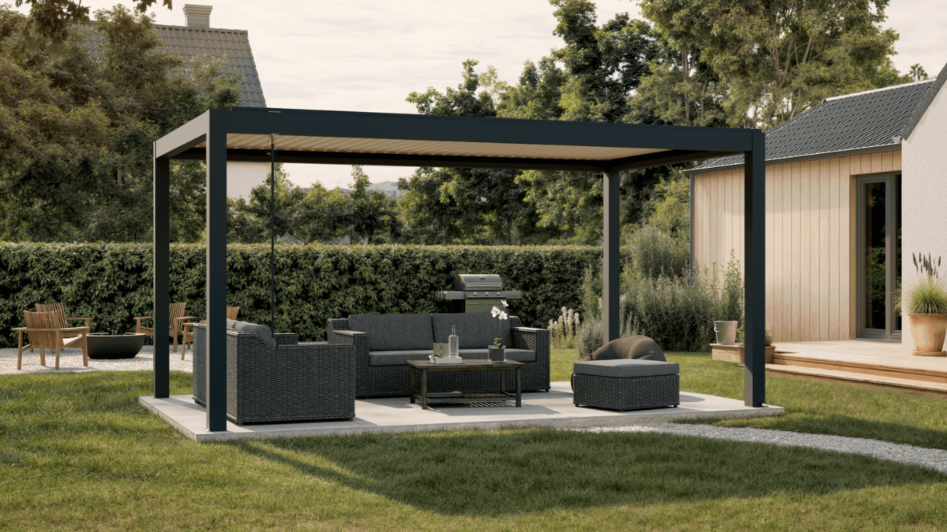 Signature lamellendak pergola 3 × 5 m in antraciet en wit