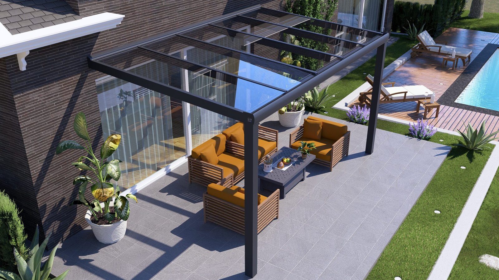 Signature Prime veranda met veranda antraciet helder glas.